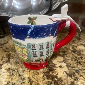 Potter’s Studio pedestal mug - snowy village design - Brand new!